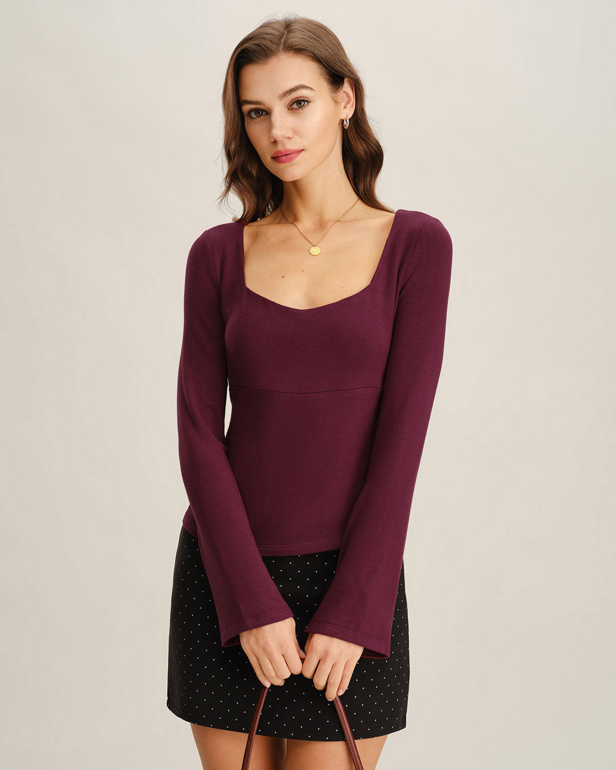 Women's Knitted Viscose Tees Wine Red Tops - RIHOAS
