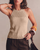 Women's Knitted Viscose Top Khaki Tops - RIHOAS