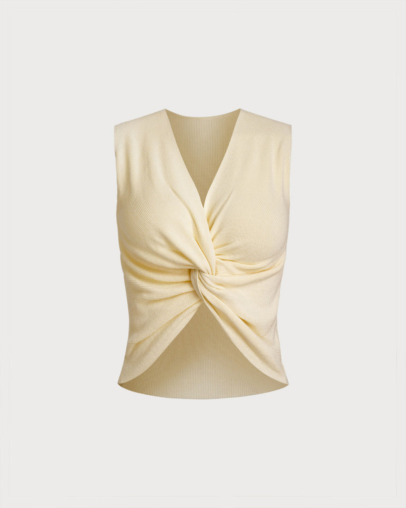 Women's Knitted Viscose Vest Beige Tops - RIHOAS