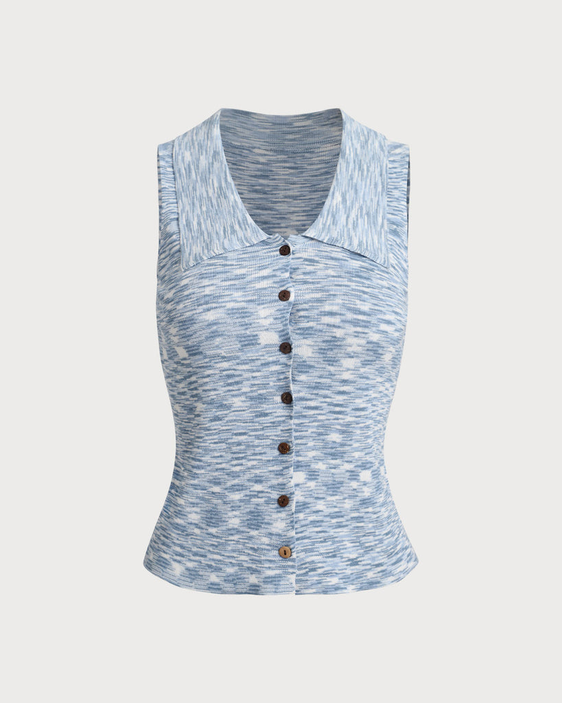 Blue Striped Button Cropped Tank Top - RIHOAS