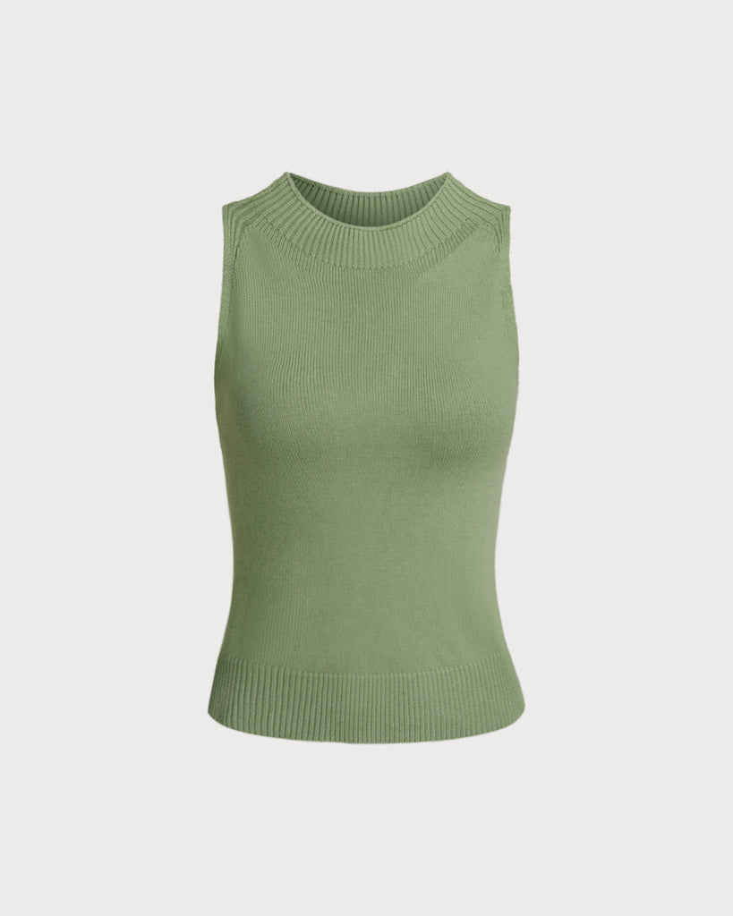 Women's Knitted Viscose Vest Green Tops - RIHOAS