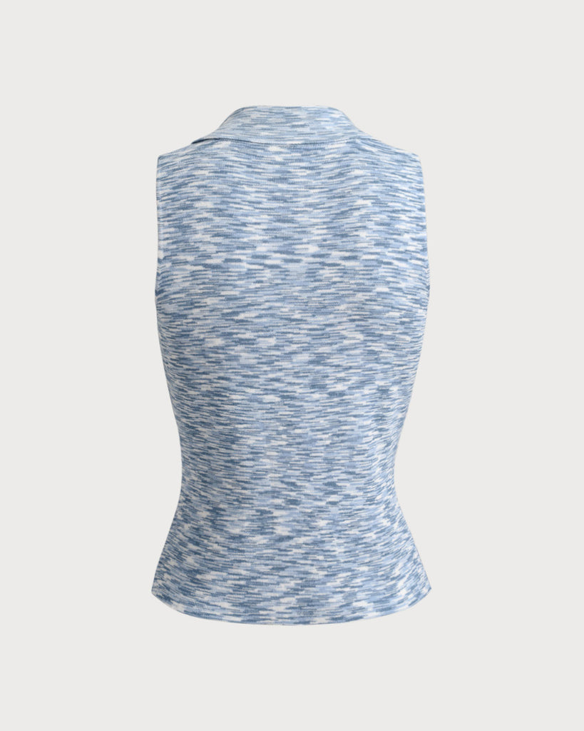 Blue Striped Button Cropped Tank Top - RIHOAS
