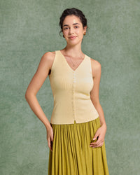 Women's Knitted Viscose Vest Yellow Tops - RIHOAS