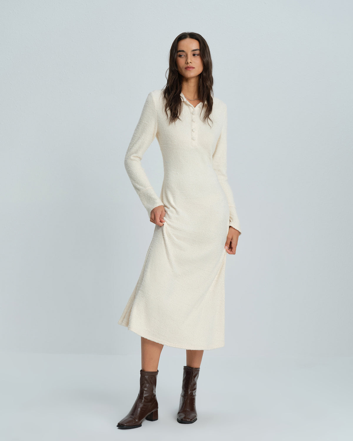 Women's Knitted Wool Midi Dress Dresses - RIHOAS
