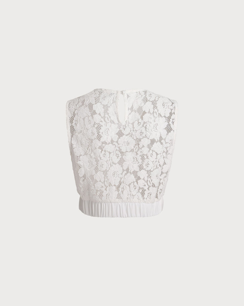 White Lace Cropped Tank Top - RIHOAS