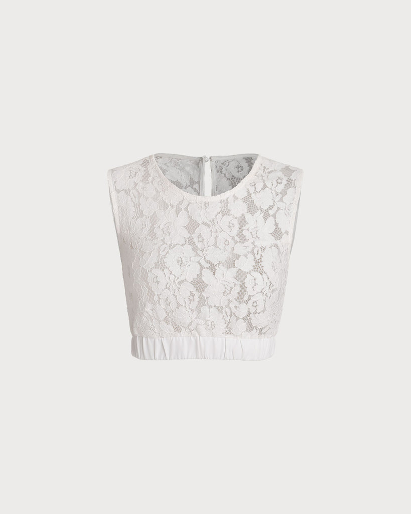 White Lace Cropped Tank Top - RIHOAS