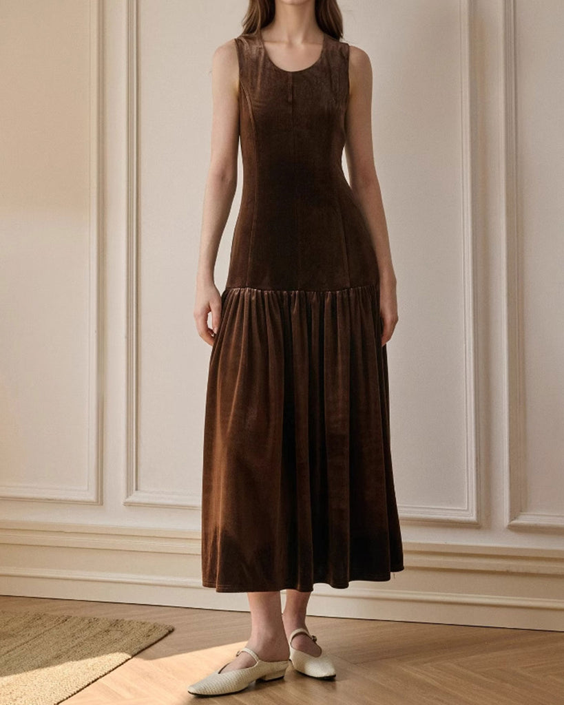 Women's Long-Sleeved Woven Polyester Maxi Dresses Coffee Dresses - RIHOAS