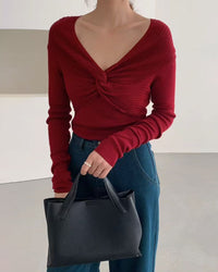 Women's long-sleeved polyester knit top Red Tops - RIHOAS