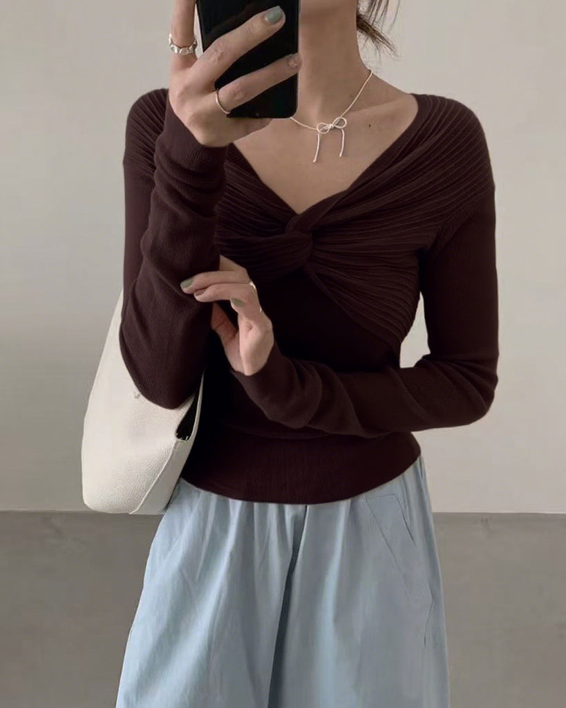Women's long-sleeved polyester knit top Tops - RIHOAS
