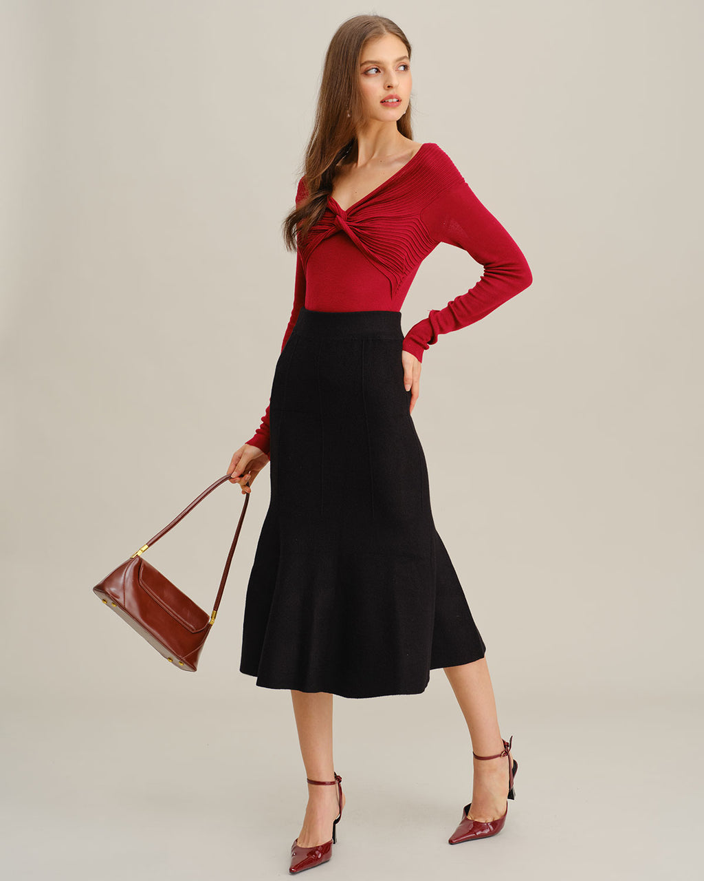 Women's long-sleeved polyester knit top Tops - RIHOAS