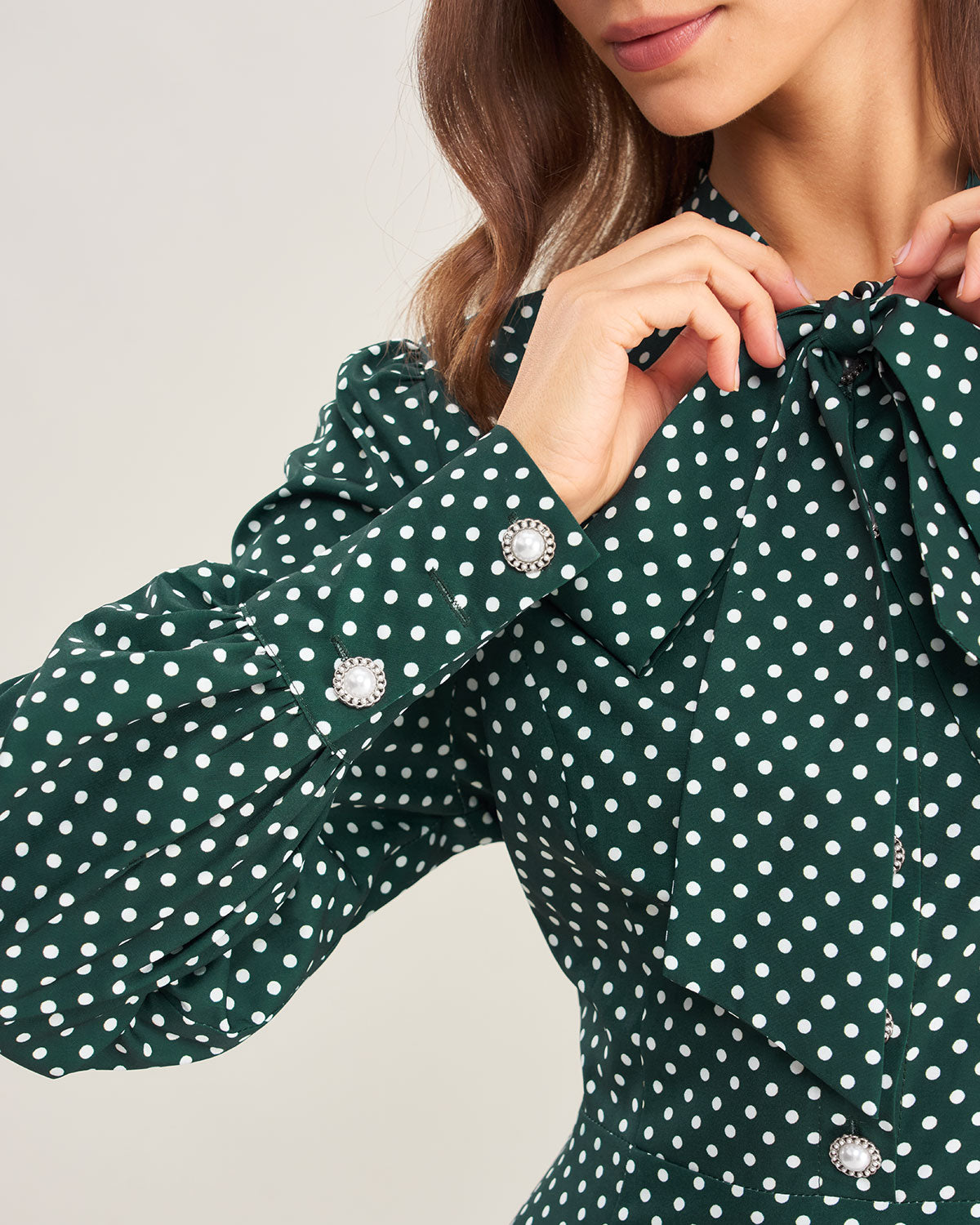 Green Polka Dot Tie Neck Midi Dress & Reviews - Green - Dresses | RIHOAS Green Polka Dot Tie Neck Midi Dress & Reviews - Green - Dresses | RIHOAS