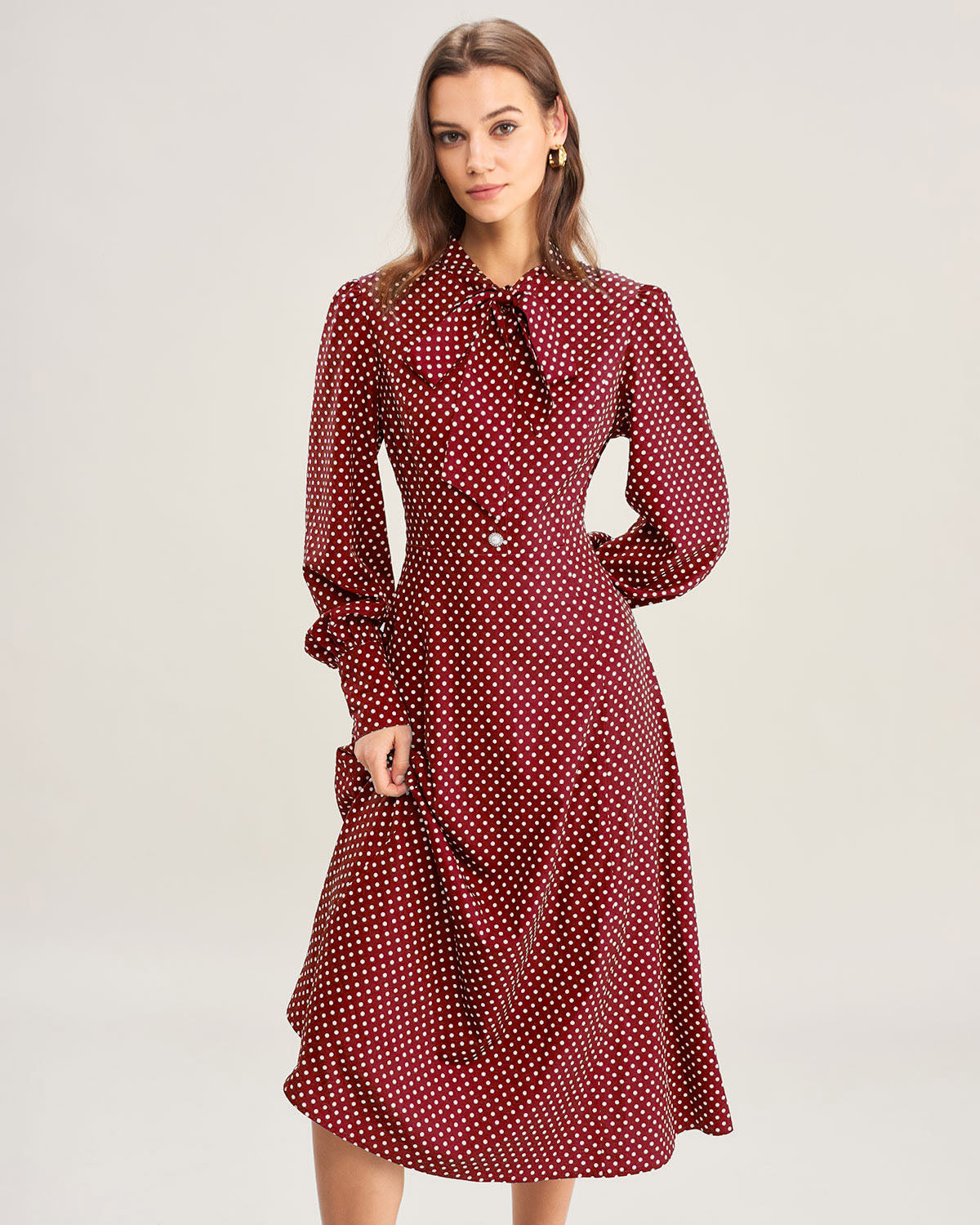 long sleeve red polka dot dress Wine Bishop Midi Size:6 YRS PRODUCT: CLOTHING Gold Dresses Jacqueline Special Formal Occasion Dress