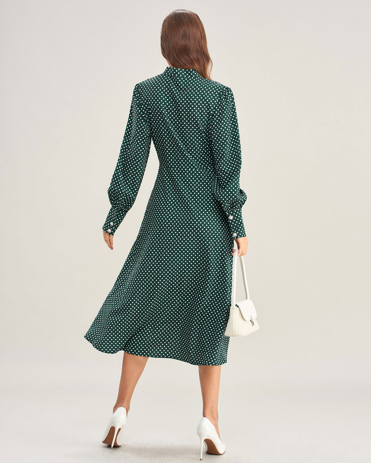 Green Polka Dot Tie Neck Midi Dress & Reviews - Green - Dresses | RIHOAS Green Polka Dot Tie Neck Midi Dress & Reviews - Green - Dresses | RIHOAS