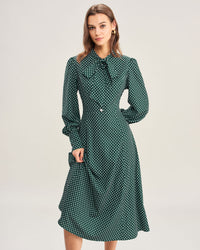 Rihoas Women's Polka Dot Tie-Neck Midi Dress, Green / XL Rihoas Women's Polka Dot Tie-Neck Midi Dress, Green / XL