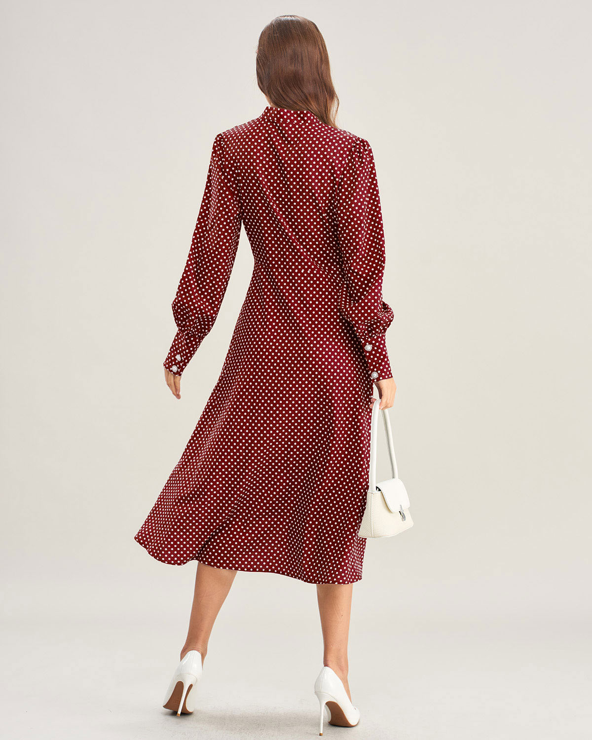 Rihoas Bishop Sleeve Polka Dot Midi Dress for Women, Wine Red / S Rihoas Bishop Sleeve Polka Dot Midi Dress for Women, Wine Red / S
