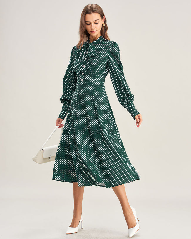 Women's Mid-Length Polyester Woven Dress Green Dresses - RIHOAS