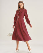 Women's Mid-Length Polyester Woven Dress Wine Red Dresses - RIHOAS