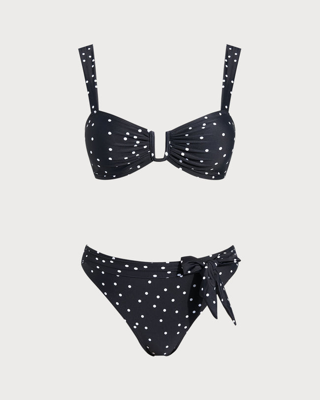 Women's Nylon Blended Polka Dots Bikini Sets Black Bikinis - RIHOAS