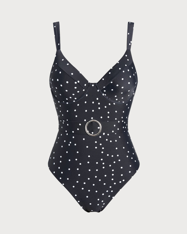 Women's Nylon Blended Polka Dots One-Pieces Black One-Pieces - RIHOAS