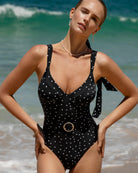 Women's Nylon Blended Polka Dots One-Pieces One-Pieces - RIHOAS