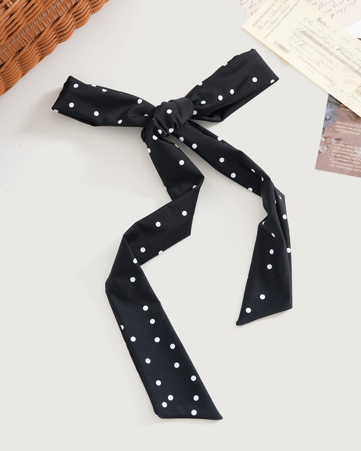 Women's Nylon Blended Polka Dots Scarf Black Scarves - RIHOAS