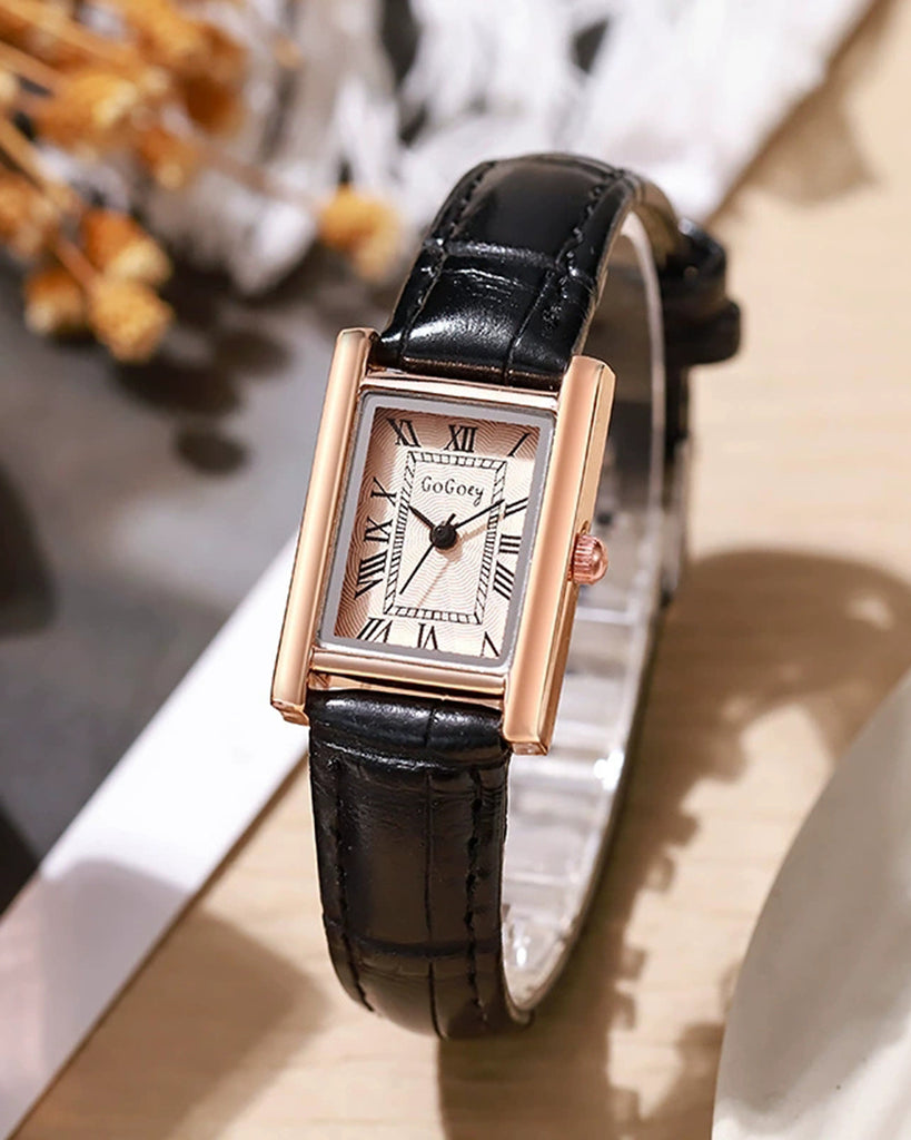 Women's PU Leather Strap Quartz Watch Black Watch - RIHOAS
