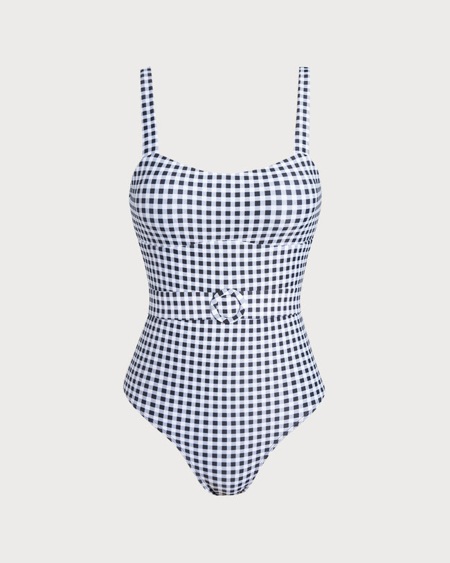 Women's Plaid One-Piece Swimsuit Black One-Pieces - RIHOAS