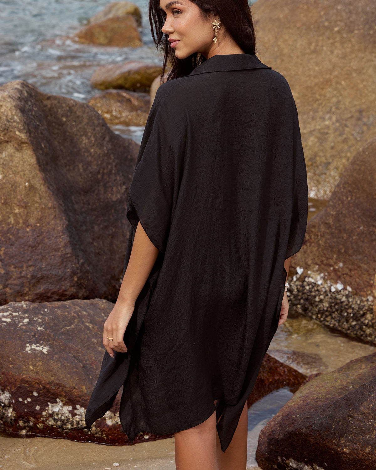 Women's Polo Collar Shirt Loose Beach Cover-up Cover-ups - RIHOAS