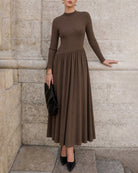 Women's Polyester Knit Maxi Dress Coffee - RIHOAS