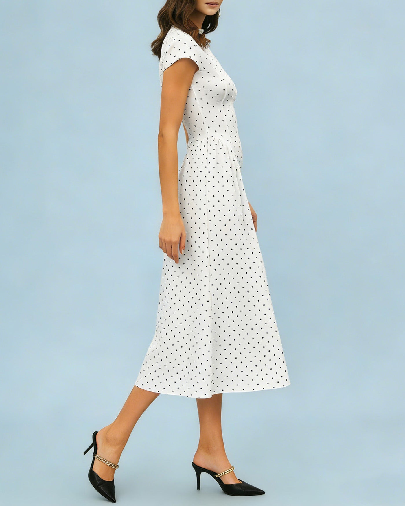 Rihoas Polka Dot Turtle Neck Maxi Dress | Cap Sleeve A-Line Slim Fit for Daily Wear, Garden Party, White / US|4 Rihoas Polka Dot Turtle Neck Maxi Dress | Cap Sleeve A-Line Slim Fit for Daily Wear, Garden Party, White / US|4