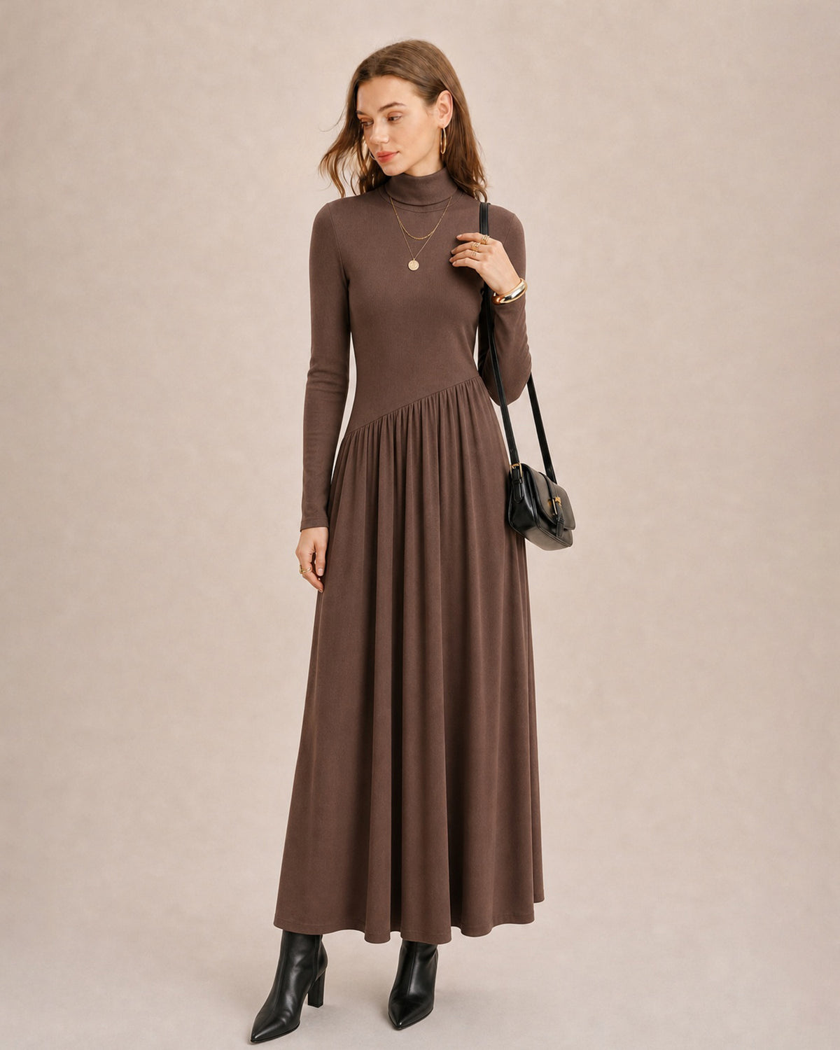 Women's Polyester Knit Maxi Dress - RIHOAS