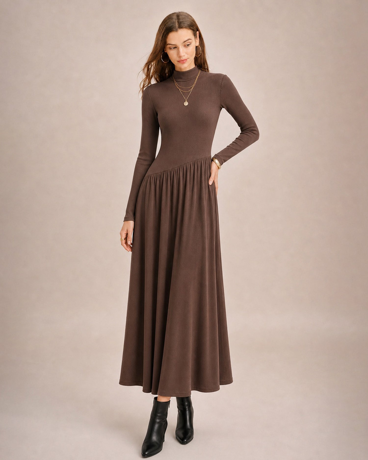 Women's Polyester Knit Maxi Dress - RIHOAS