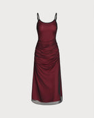 Women's Polyester Knit Midi  Dress Wine Red Dresses - RIHOAS
