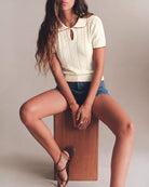 Women's Polyester Knit Sweater Apricot Tops - RIHOAS