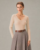 Women's Polyester Knit Sweater Apricot - RIHOAS