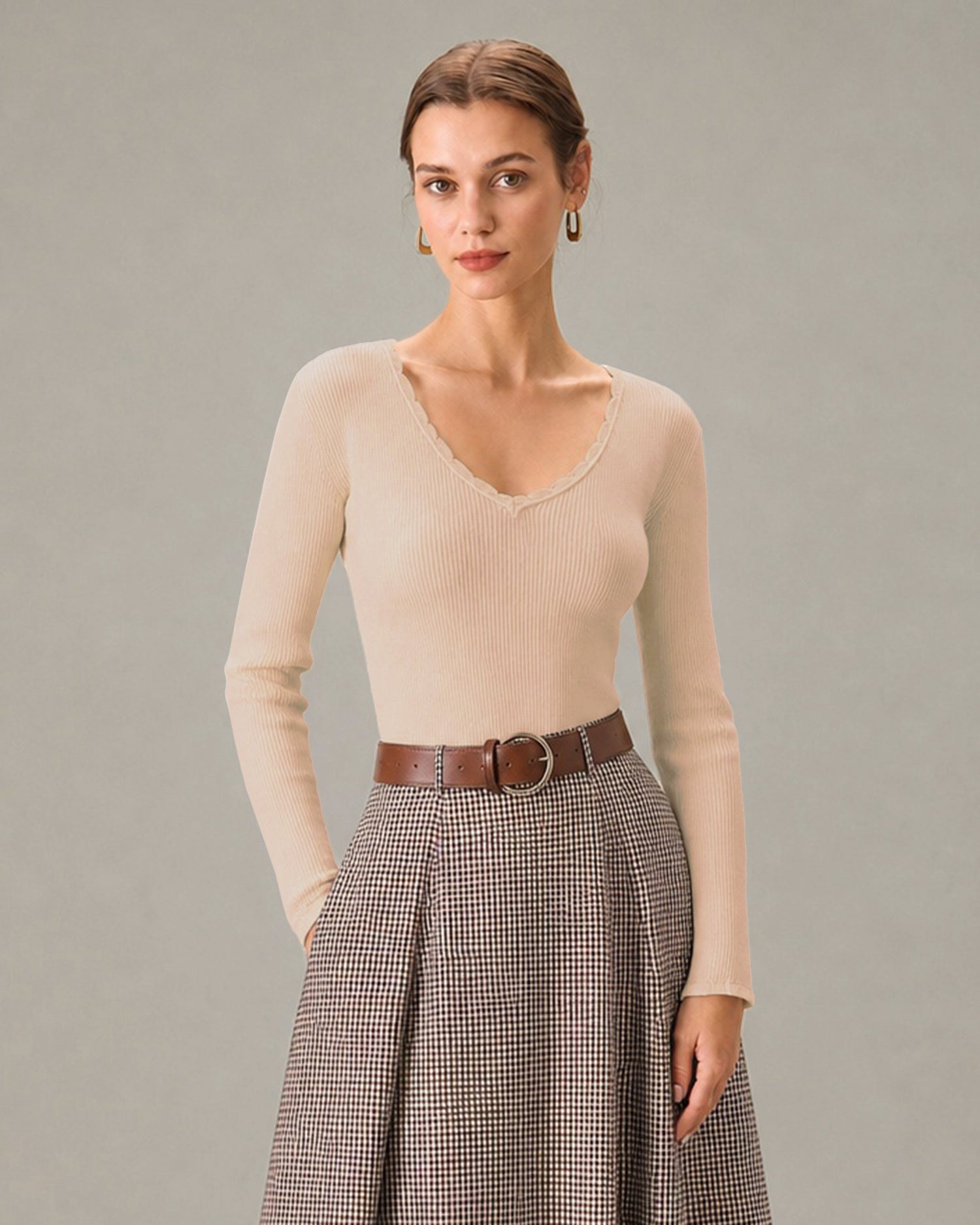 Women's Polyester Knit Sweater Apricot - RIHOAS