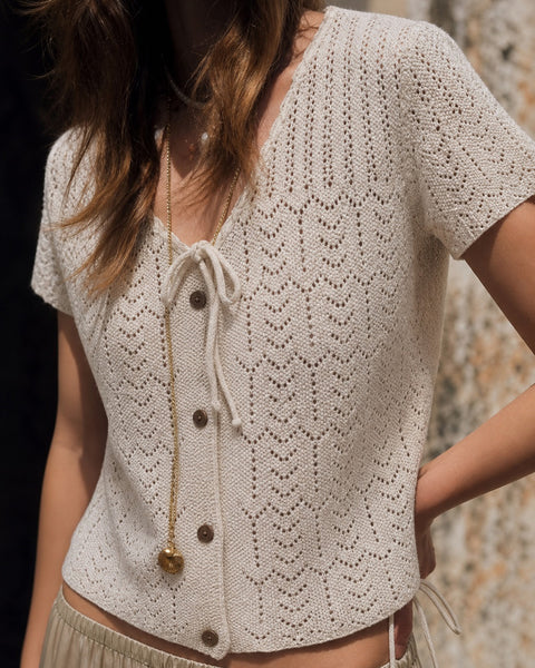 Beige V Neck Textured Button Knit Cardigan & Reviews - Beige