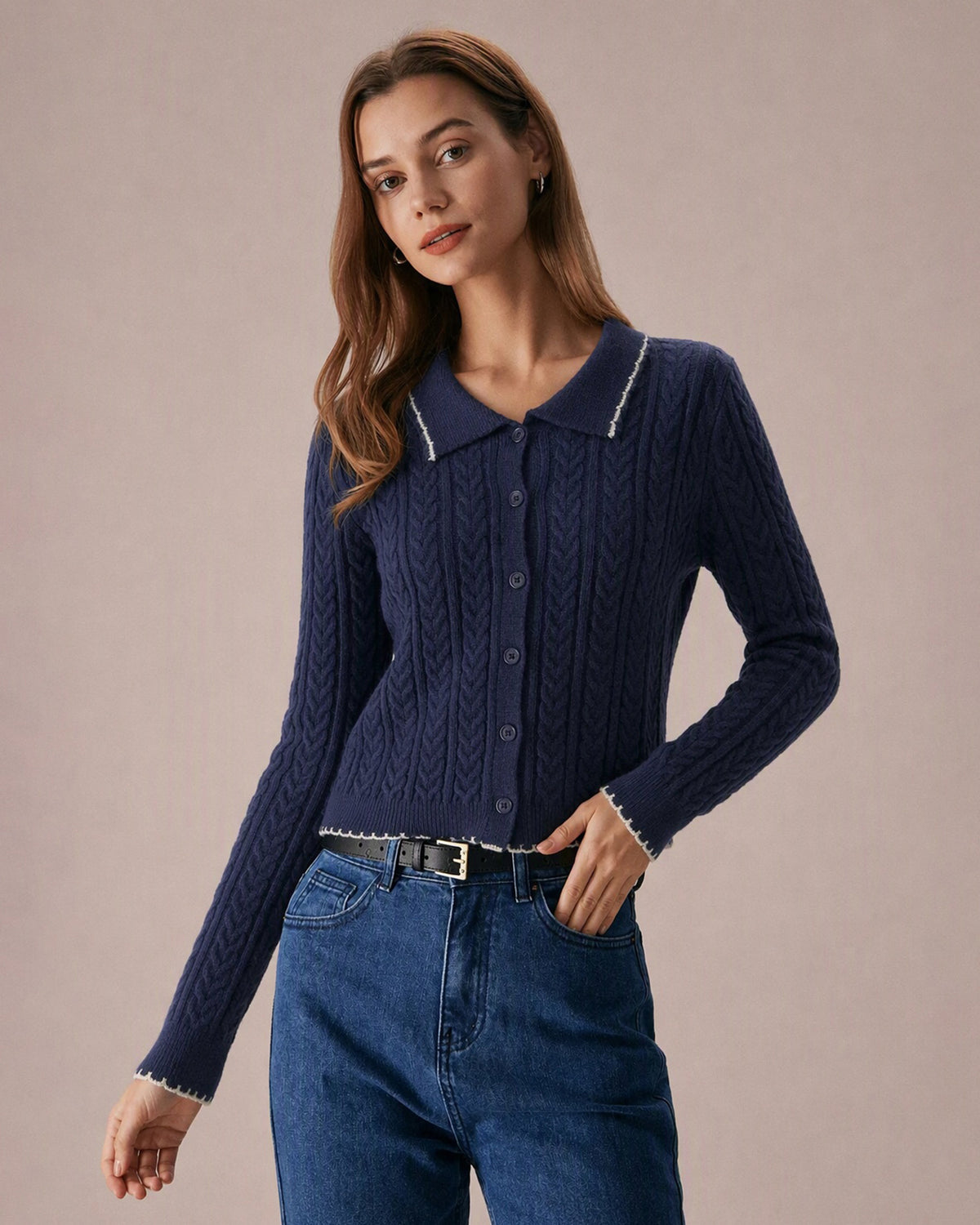 Women's Polyester Knit Sweater Blue - RIHOAS