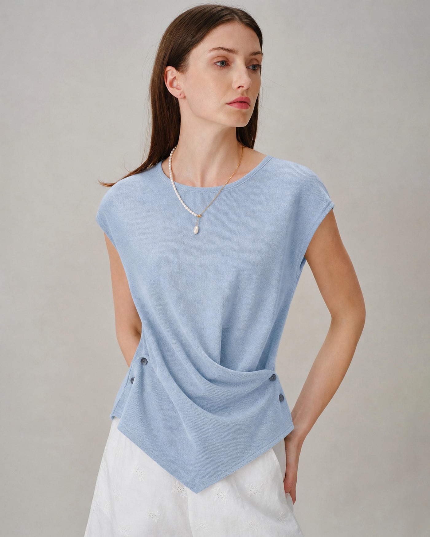 Women's Polyester Knit Sweater Blue Tops - RIHOAS