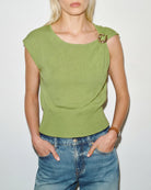 Women's Polyester Knit Sweater Green Tops - RIHOAS