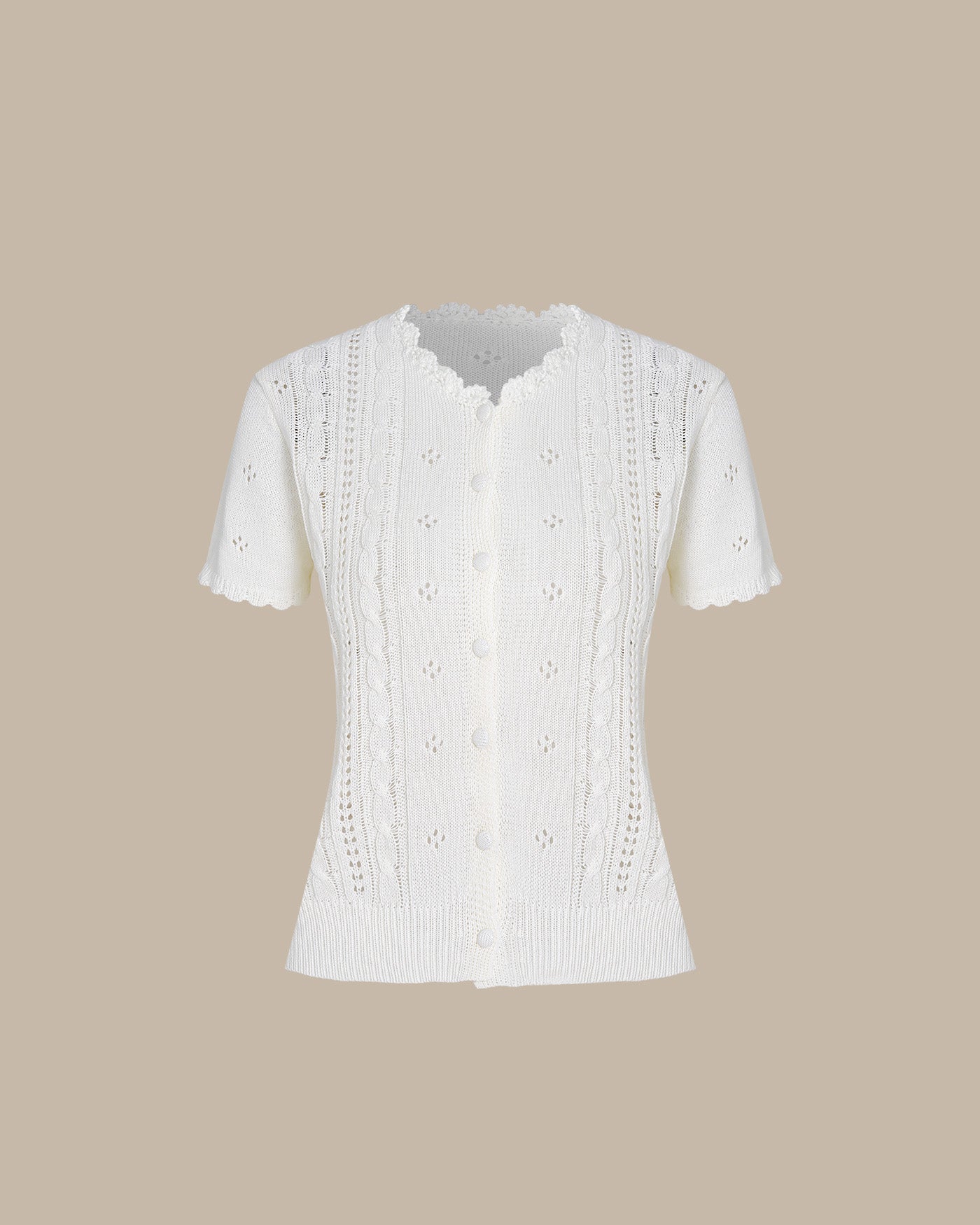 Women's Polyester Knit Sweater Off White Tops - RIHOAS