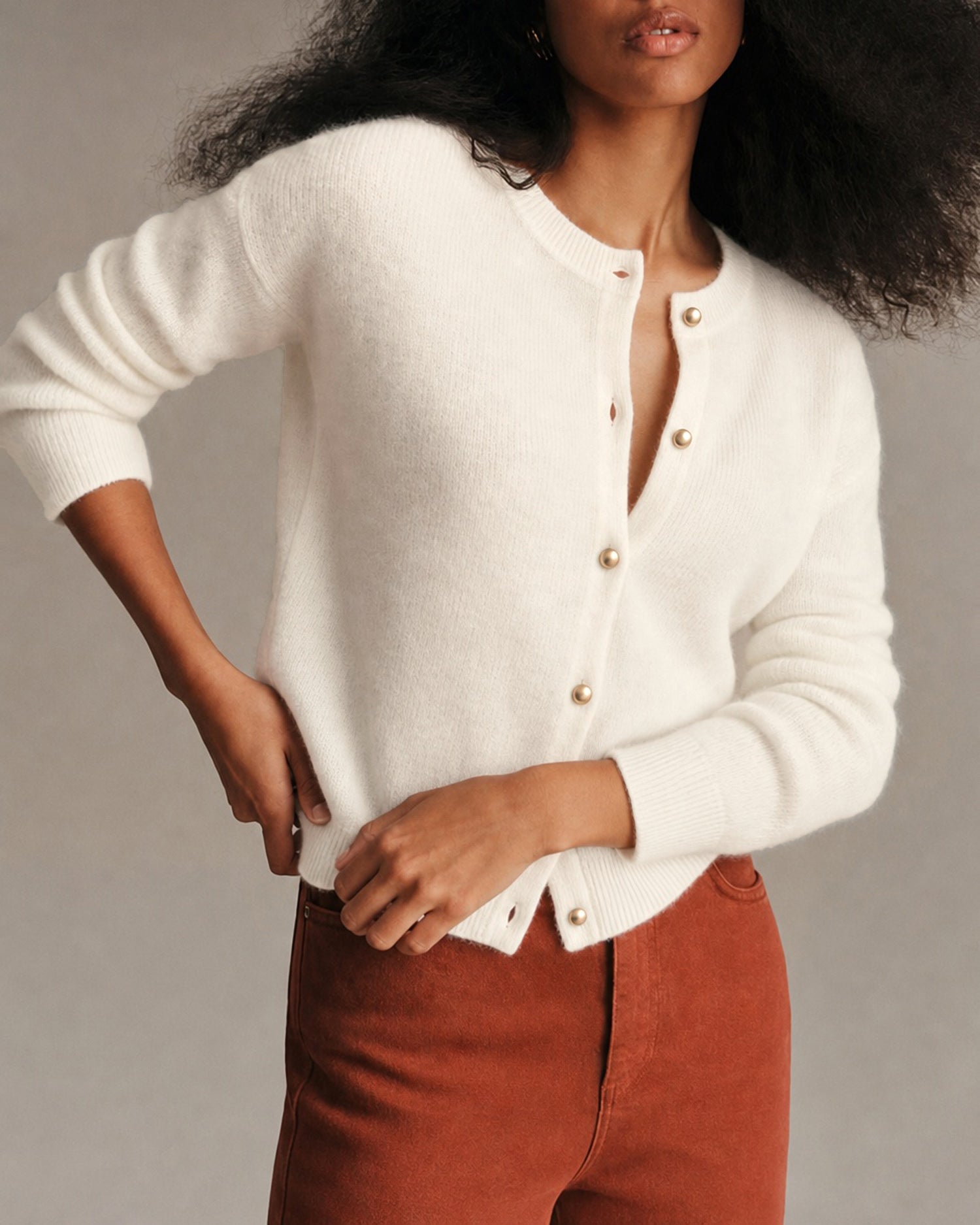 Women's Polyester Knit Sweater Off White Tops - RIHOAS