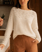 Women's Polyester Knit Sweater Off White - RIHOAS