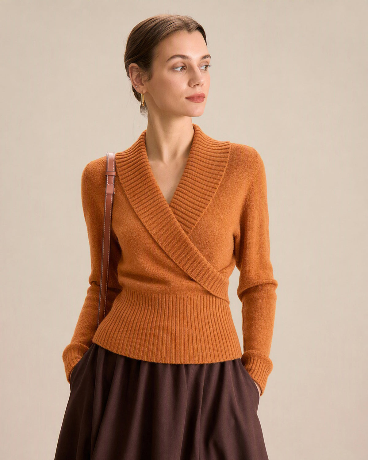 Women's Polyester Knit Sweater Orange - RIHOAS