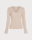 Apricot V Neck Button Knit Sweater 02