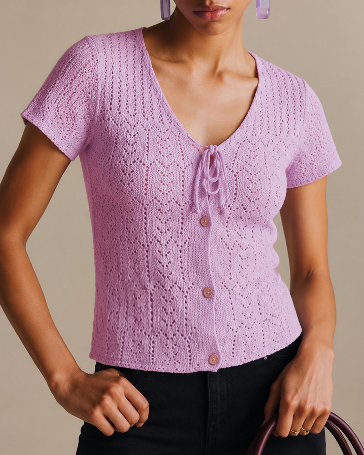 Women's Polyester Knit Sweater Tops - RIHOAS