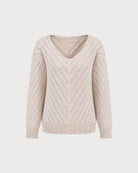 Apricot V Neck Textured Knit Sweater 02
