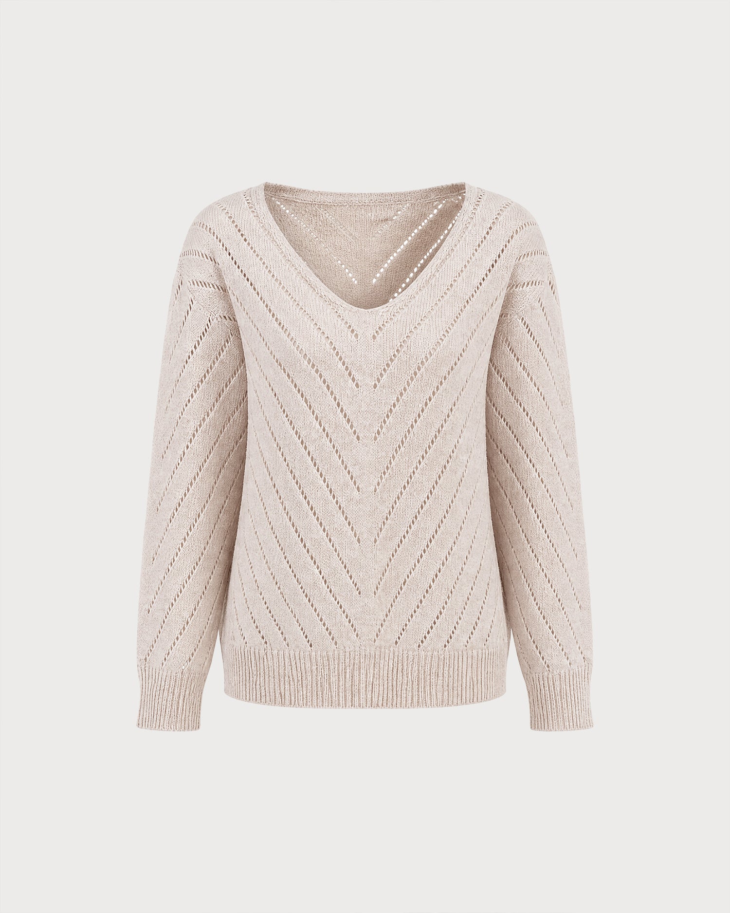 Apricot V Neck Textured Knit Sweater 02