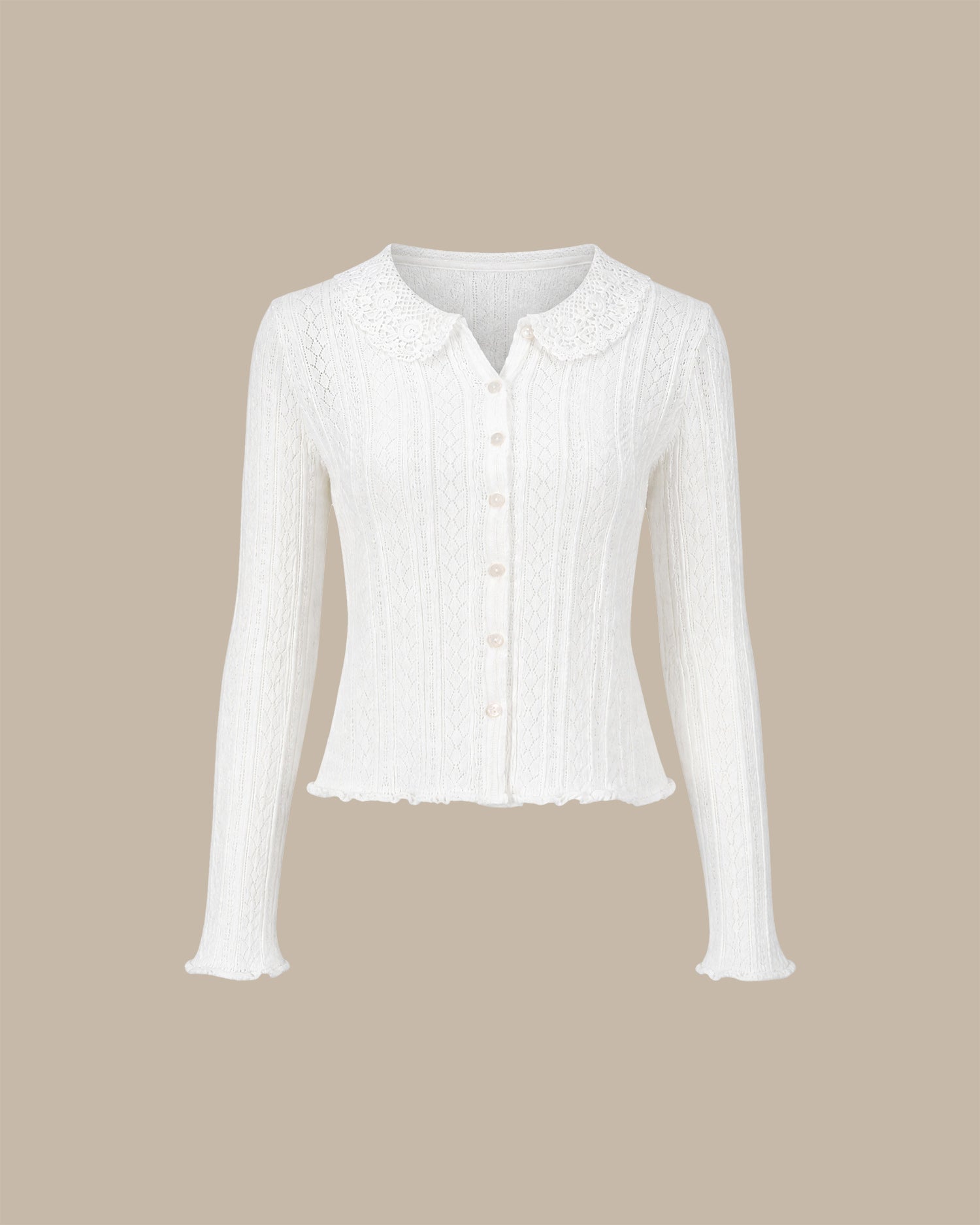 White Collar Single Breasted Knit Cardigan 02