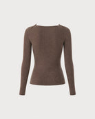 Coffee V Neck Lace Knit Sweater 03